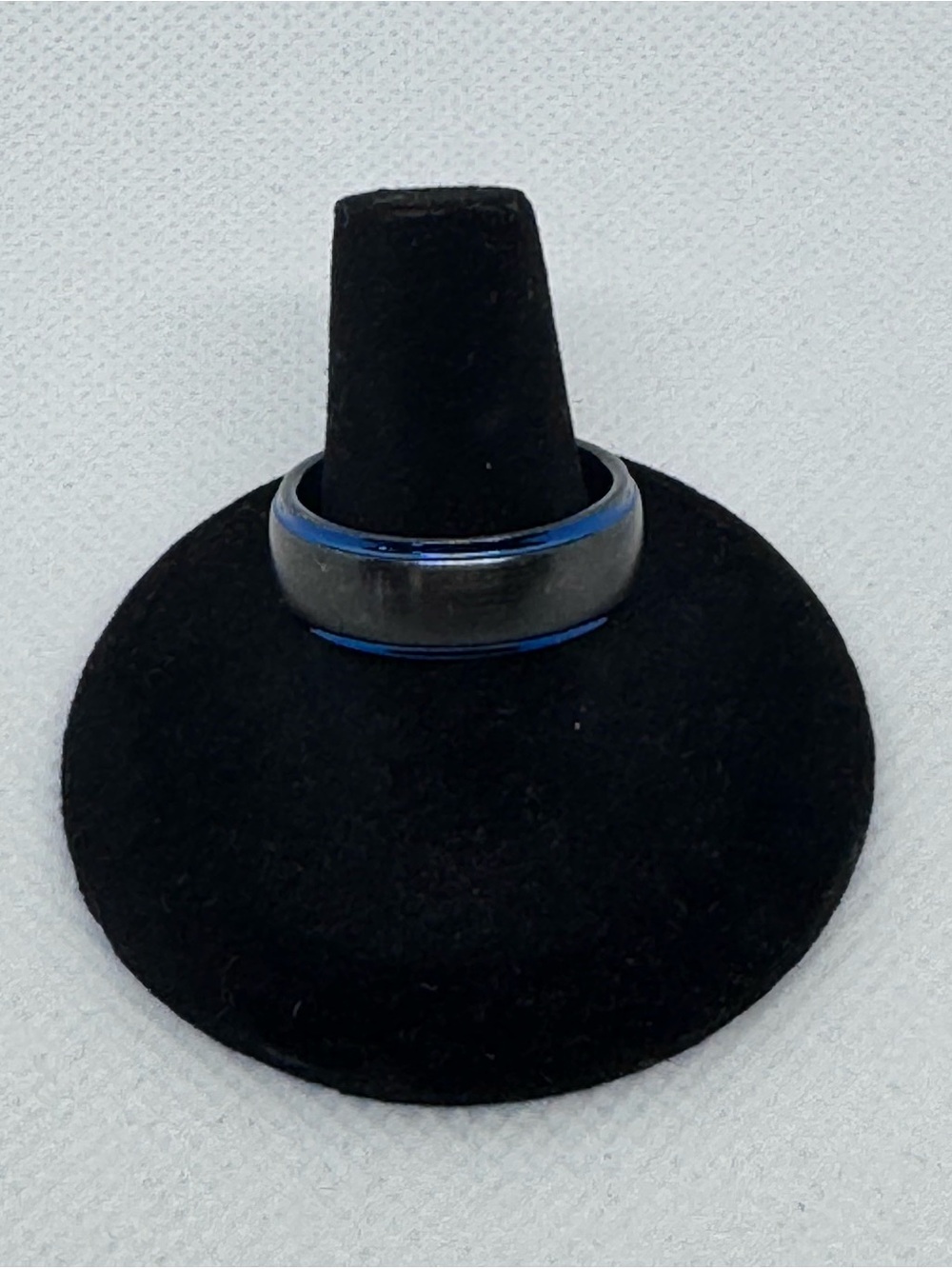 Tungsten Two-Tone Black Grey & Blue Grooved Inlay 8MM Wedding Band Size 8.5